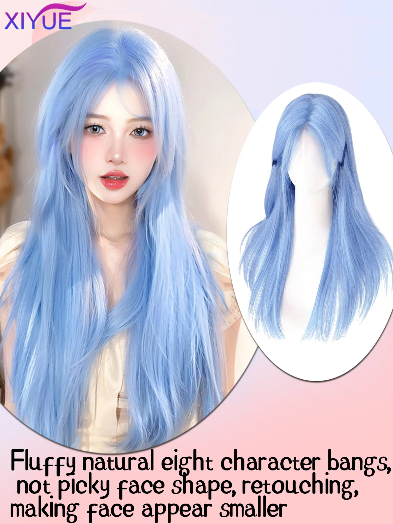 XY Long Straight Synthetic Wigs Blue with Ash Highlight Cosplay