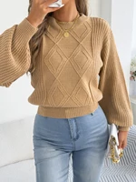 Women's Solid Color Round Neck Lantern Long Sleeve Knitted Sweaters for 2025 Autumn Winter Clothes Yellow Red Khaki - Image 6