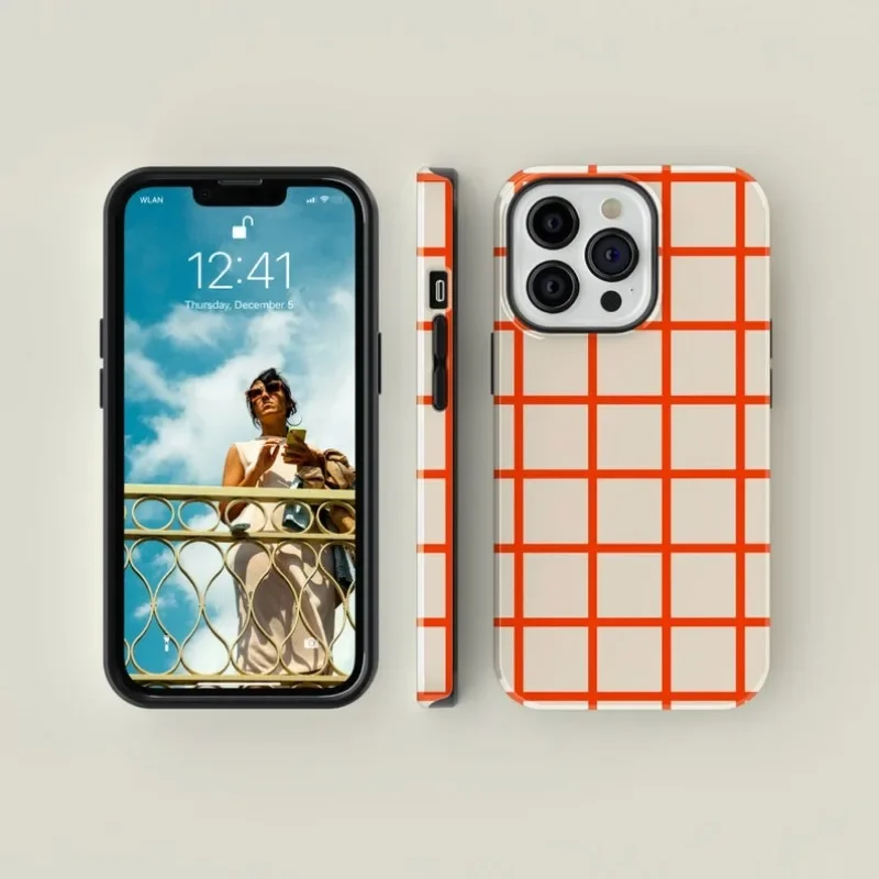 Luxury Plaid Orange Magnetic Double-Layer Phone Case