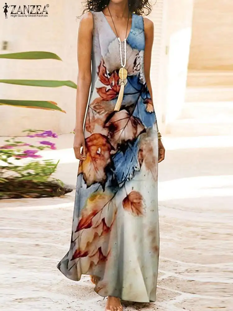 

ZANZEA Bohemian Floral Printed Dresses Summer Women's Dress Mid-Calf Length Sundress Female Fashion Casual Holiday Vestidos Robe