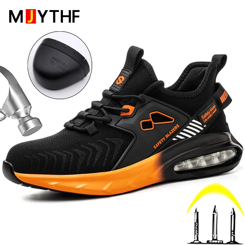 New Orange Air Cushion Men's Work Shoes Steel Toe Sports Shoes Indestructible Safety Shoes Men Anti-puncture Industrial Shoes