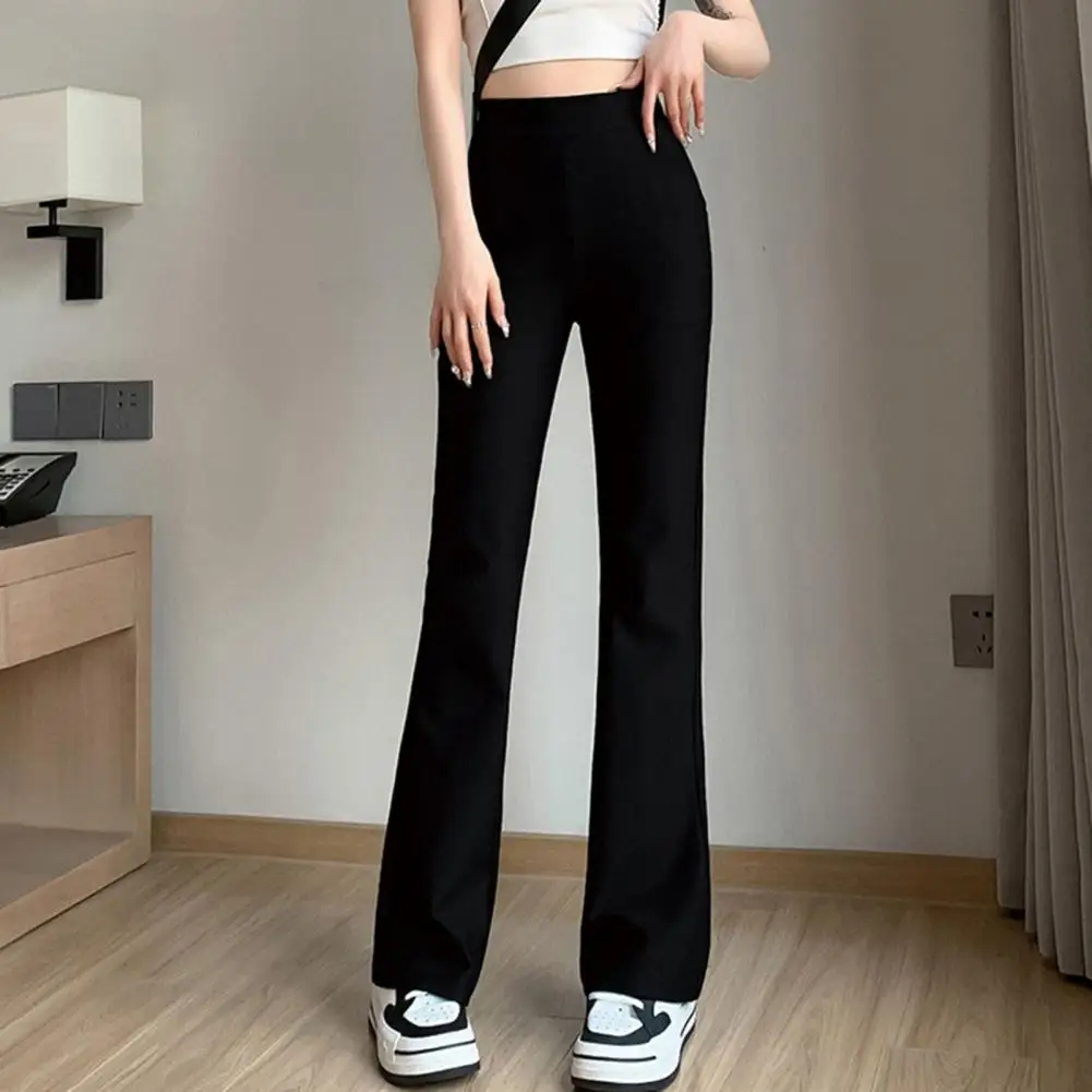 

Elastic Waist Pants Stylish Women's High Waist Bell-bottomed Pants for Gym Yoga Sports Plus Size Flared Trousers Solid Colors