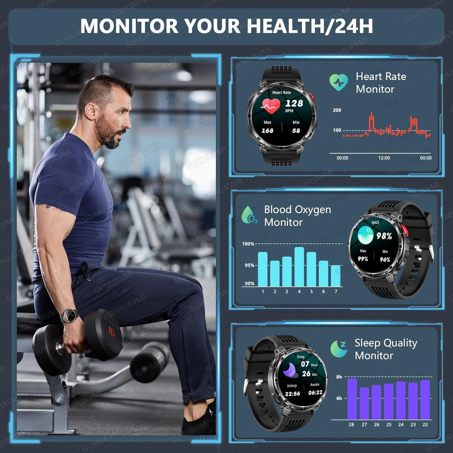 T-Rex3 Pro Military Smart Watch with GPS Compass Rugged Clock Men with 1100mAh Extra-Large Battery Sports Fitness Swim Watches