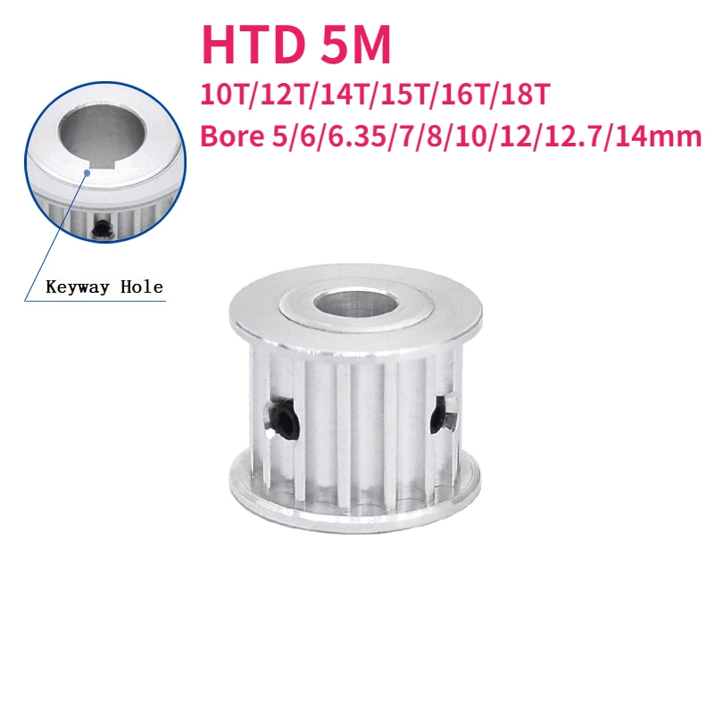 

1pcs HTD 5M 10T/12T/14T/15T/16T/18 Teeth Synchronous Timing Pulley Bore 5/6/6.35/7/8/10/12/12.7/14mm AF Type Belt Width 15/20mm