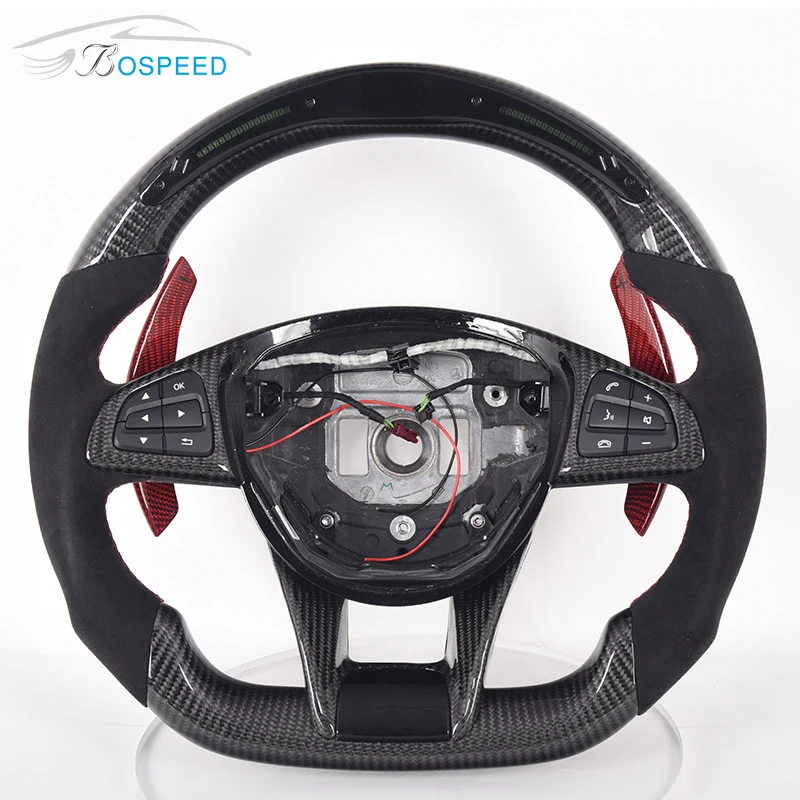 For Benz Amg Car Steering Wheel Custom Led Gloss Carbon Fiber Black Alcantara Leather With Red