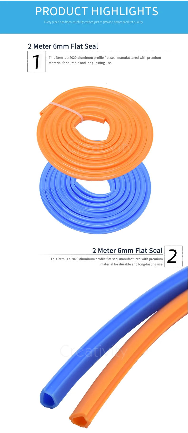 2 Meter 6mm Flat Seal for 2020 Aluminum Profile Slot Cover Panel Holder Blue/Orange For Ender-3 CR-10 CNC Machine DIY Parts