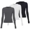 3pcs Women Slim T-Shirt Solid Color Long Sleeve T Shirts Go Out Top Streetwear Tees Camisetas De Mujer 1