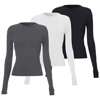 3pcs Women Slim T-Shirt Solid Color Long Sleeve T Shirts Go Out Top Streetwear Tees Camisetas De Mujer 1