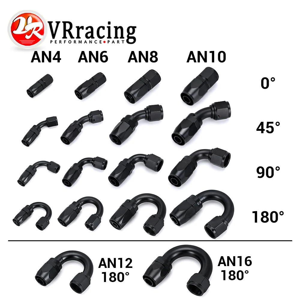 Universal Black AN4/AN6/AN8/AN10/AN12 Straight 0°/45°/90°/180° Degree Oil Fuel Swivel Hose End Fitting Oil Hose End Adaptor Kit