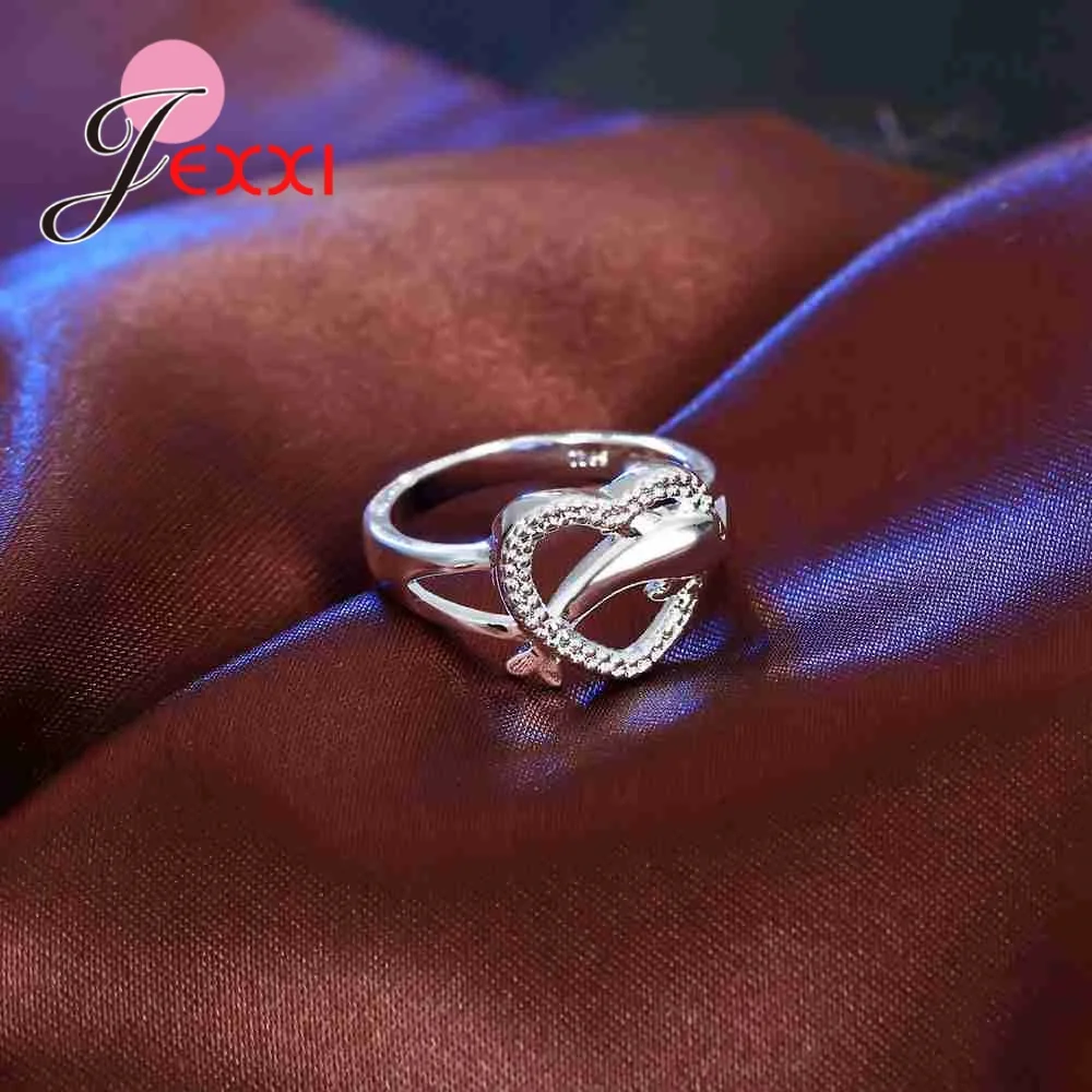 925 Sterling Silver Dolphin Hollow Heart Low Key Exquisite Design Active Female Girl Jewelry Accessories Rings silver heart ring silver rings silver ring
