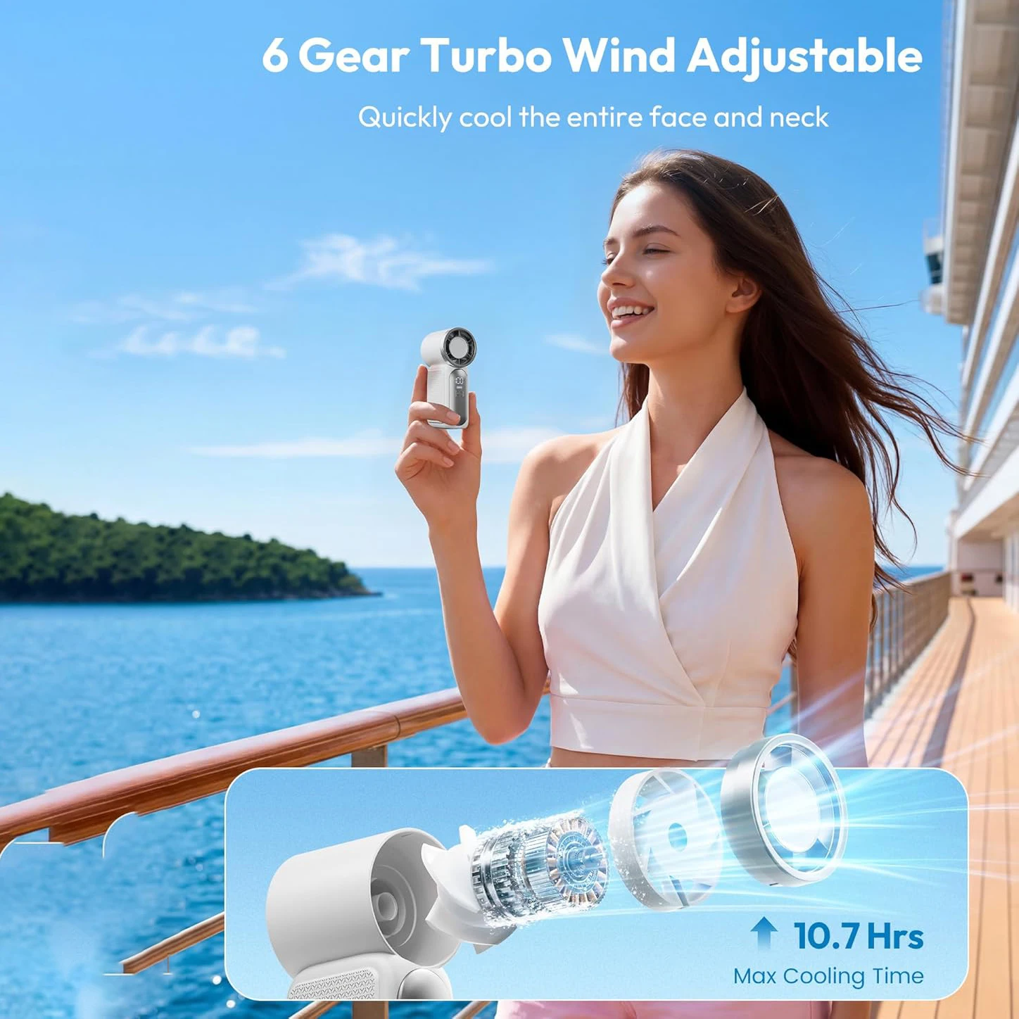 Compact Rechargeable Mini Fan with LED Display - Ideal for Travel, Makeup, and Outdoor Use