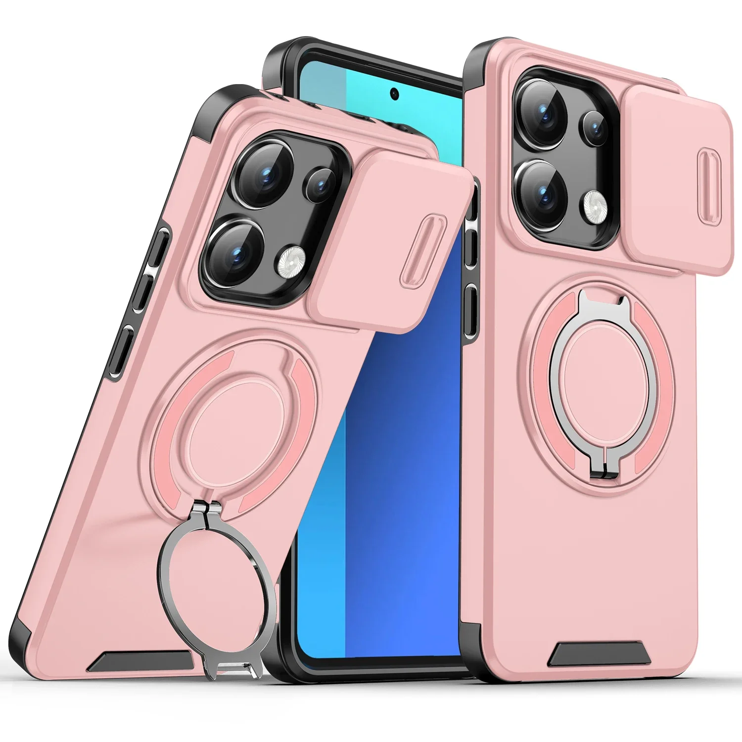 Shockproof Magnetic Case with Slide Camera Lens, Ring Stand, and Enhanced Protection