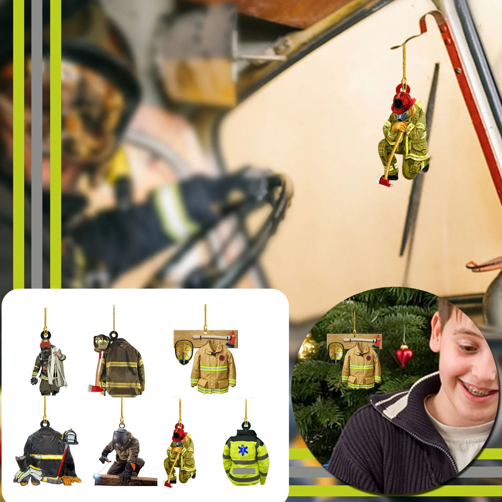 Creative Firefighter Fireman Pendant Ornament Keychain Personalized Christmas Tree Home Decoration Firefighter Decoration 2
