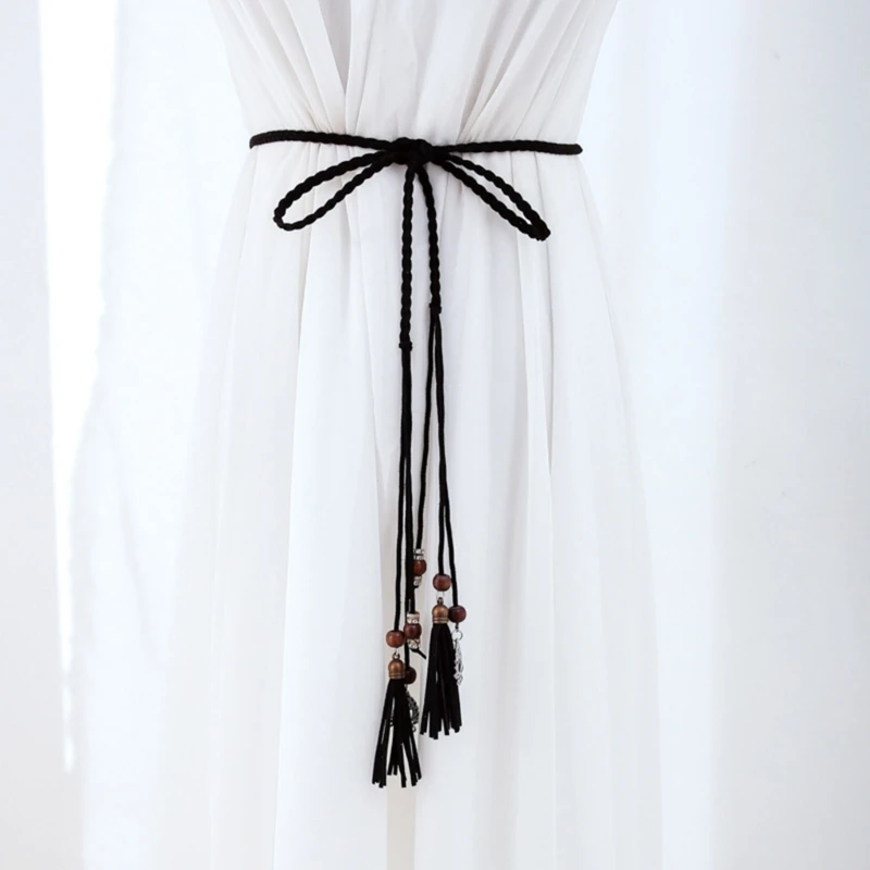 xianzhanEU 3 pezzi corda di cotone cintura in vita da donna, stile retrò, alla moda, cintura intrecciata, cintura da legare, cintura per abito, abbigliamento da donna, camicie, maglioni, marrone, 140