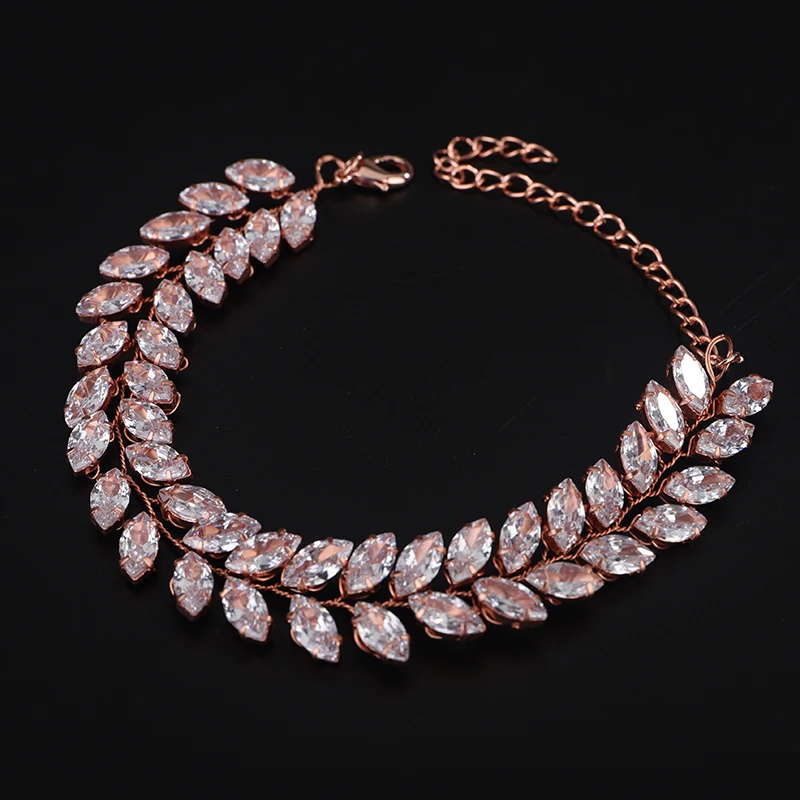 Wedding Bridal Cubic Zirconia Crystal Tennis Bracelet Jewelry Women Brides Bracelets Set Gold Silver Gold Jewelry