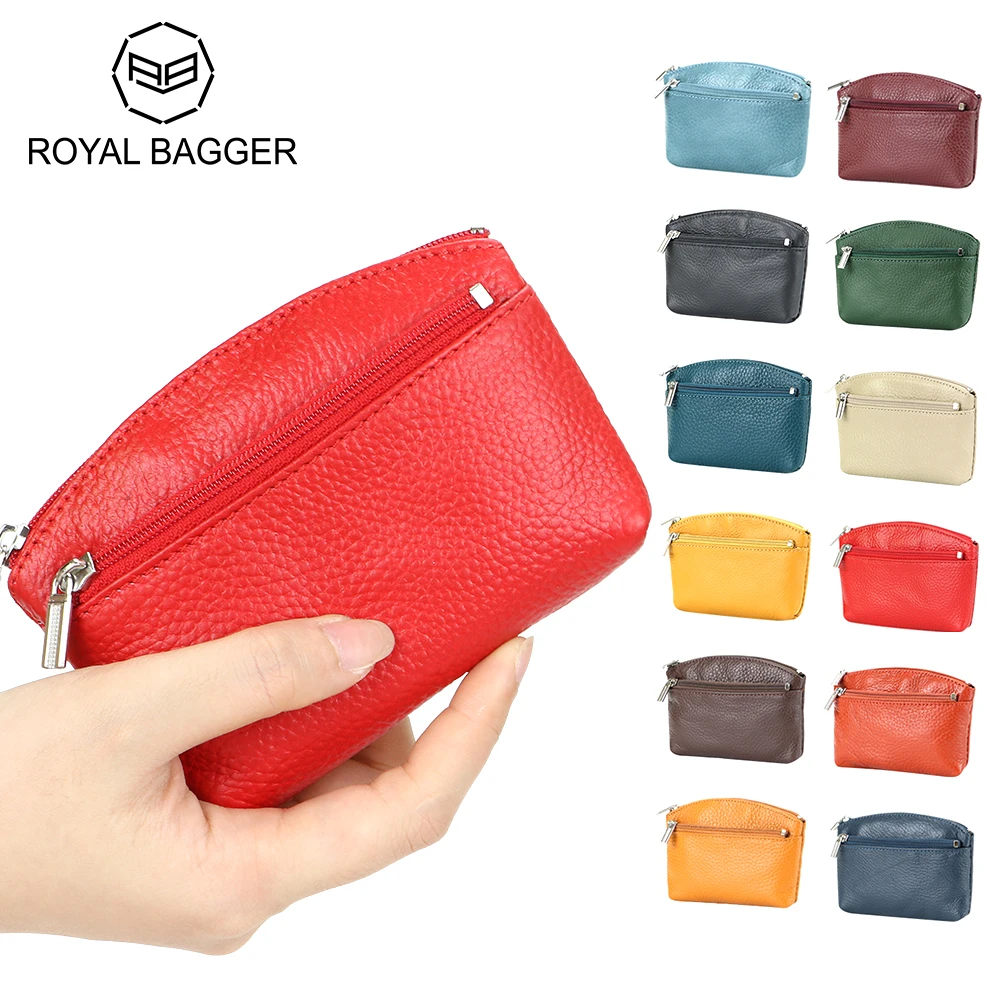 Genuine Leather Coin Purse Minimalist Short Wallet Women's Mini Storage Bag with Keychain 1678