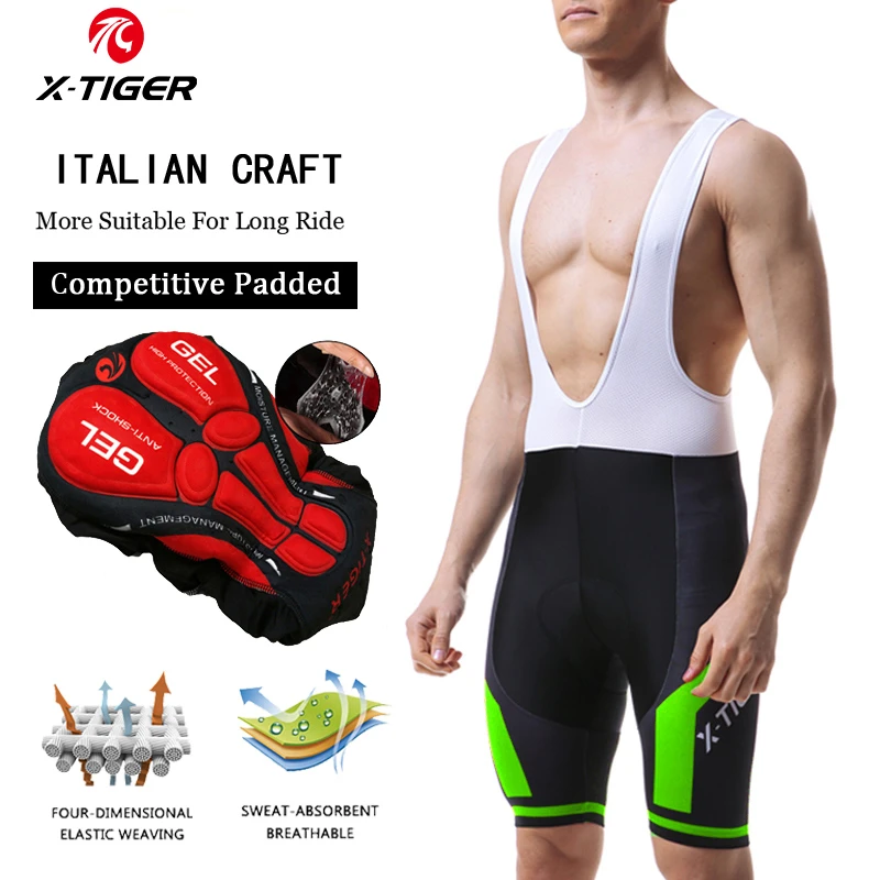 Men's Mountain Cycling Bib Shorts with Silicone Padded Riding Tight Braces Pants