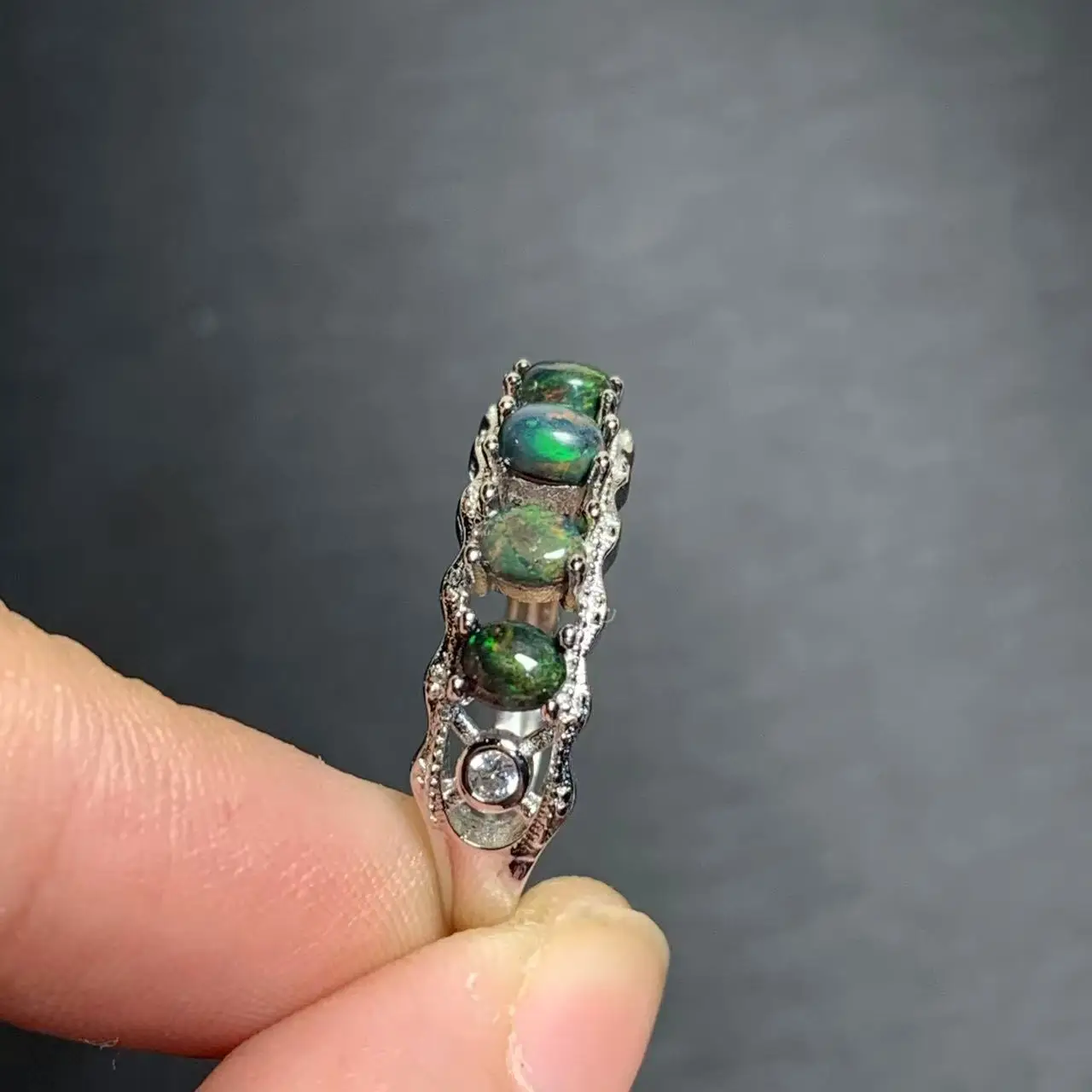 Authentic Natural Black Opal Ring Adjustable Female Stone Ring Jewelry for Women Gift Wholesale High Quality Vintage Fine weddin