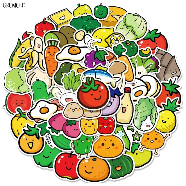 10/30/50PCS Cartoon Fruit And Vegetable Dessert Food Stickers Cute  Children's Early Education DIY Toy Laptop Reward Sticker F5