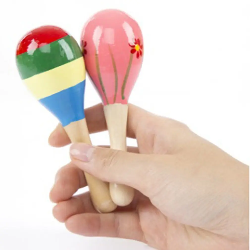 1pc Baby Kid Wooden Ball Toy Sand Hammer Rattle Musical Instrument Percussion Infant 1pcs plastic random color rattles handbell chicken musical instrument shaking baby jingle bell kid educational toy