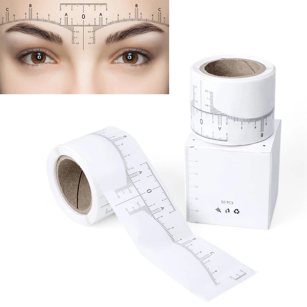 

Sdotter 50Pcs Disposable Eyebrow Ruler Sticker Adhesive Microblading Eye Brow Ruler Templates Stencil Permanent Makeup Eyebrows