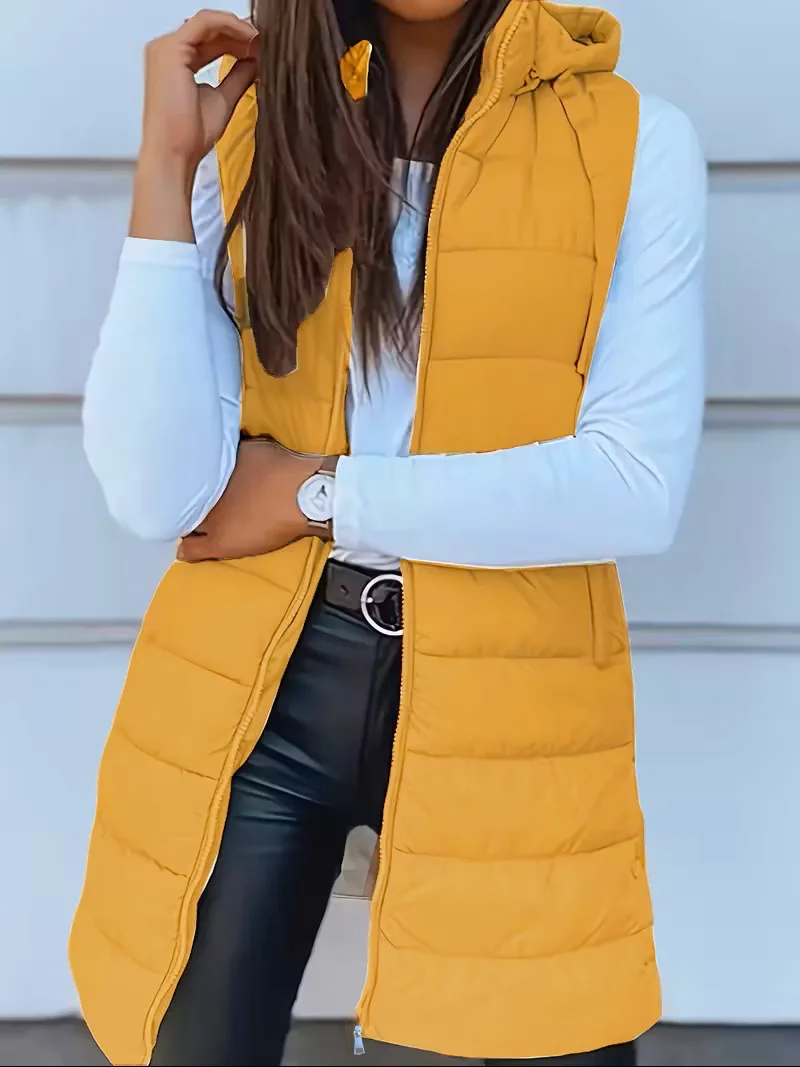 Women Autumn Winter Cotton Long Sleeve Warm Parka Vest