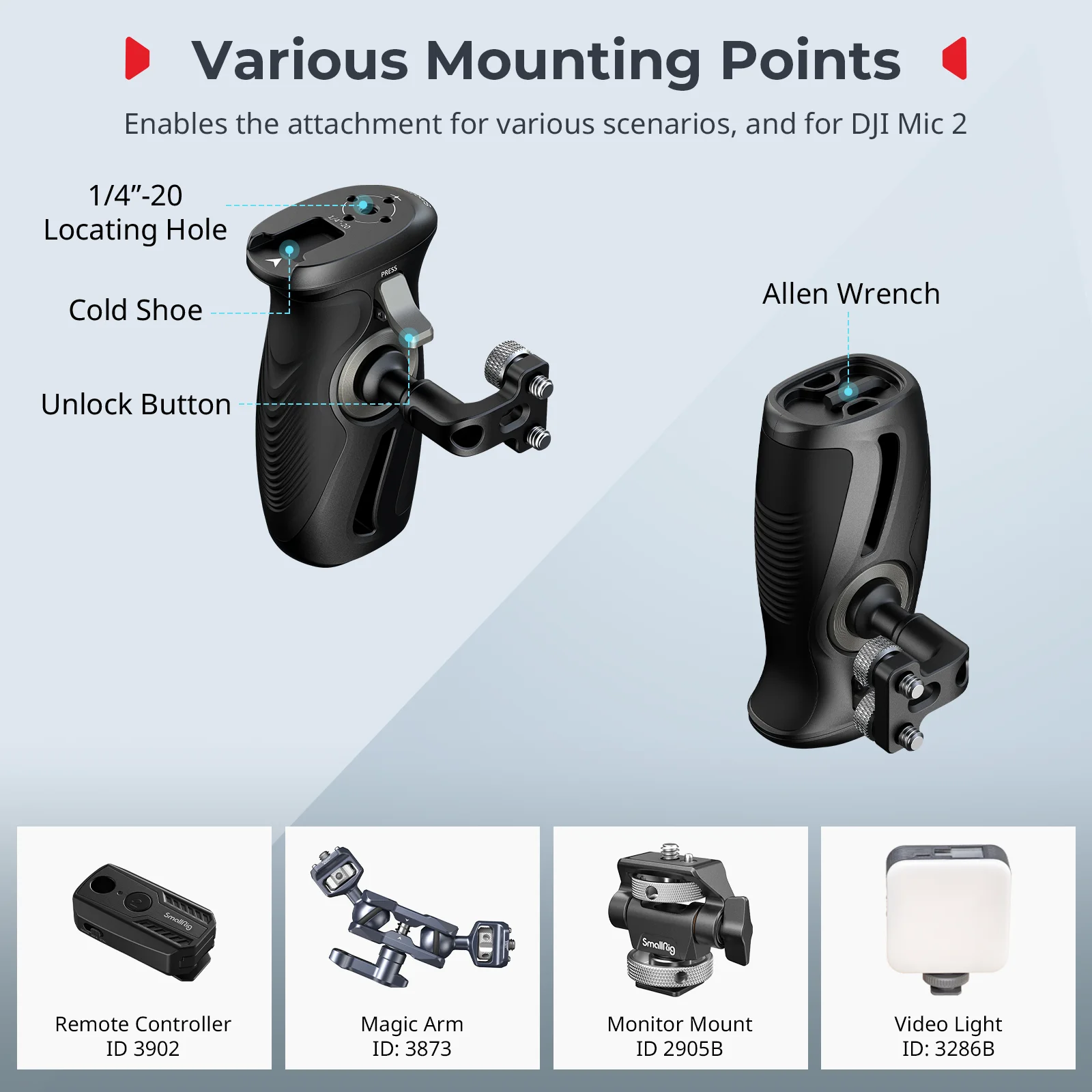 Rotating Side Handle with 1/4"-20 Screws, 360° Adjustment Handgrip for DSLR Came