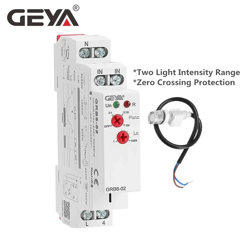 GEYA GRB8-01/02 przełącznik zmierzchu AC110V-240V czujnik światła uliczne szyna Din przekaźnik modułowy 16A automatyczne przełączanie