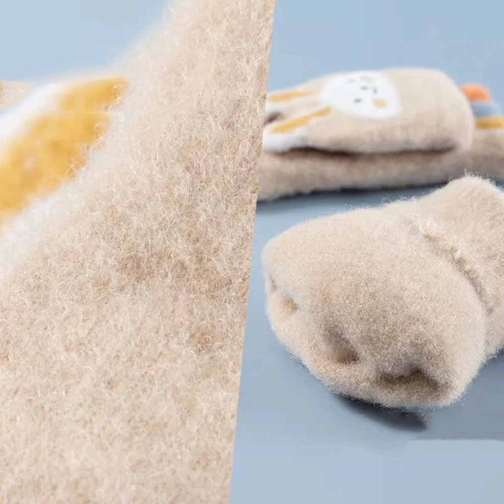 Cute Rabbit ears Children Half Finger Gloves Soft Warm Woolen Five Finger Gloves for Kids Knitted Mittens Warm Flip