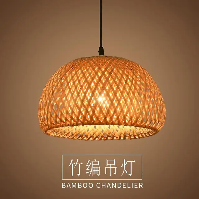 Bamboo Lantern Pendant Lamp Natural Rattan Wicker E27 LED Chandeliers Hand-Woven Lampshades Lighting Fixture Hanging Light 1