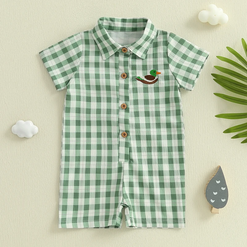 Infant Baby Boys Summer Plaid Jumpsuit Casual Romper