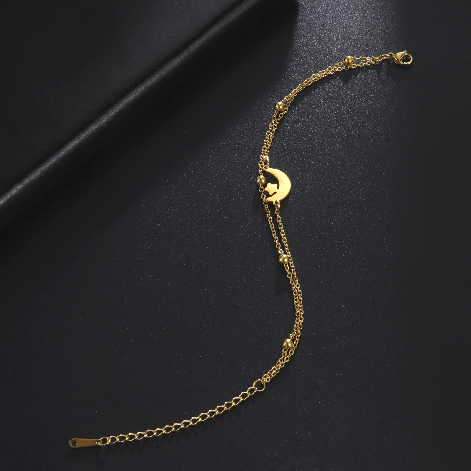 Kkjoy Armbänder Von Frauen Silber Farbe Edelstahl Doppel Mond Kette Stern Perlen Armreifen Minimalistischen Weiblichen Schmuck Zubehör – Detail 33