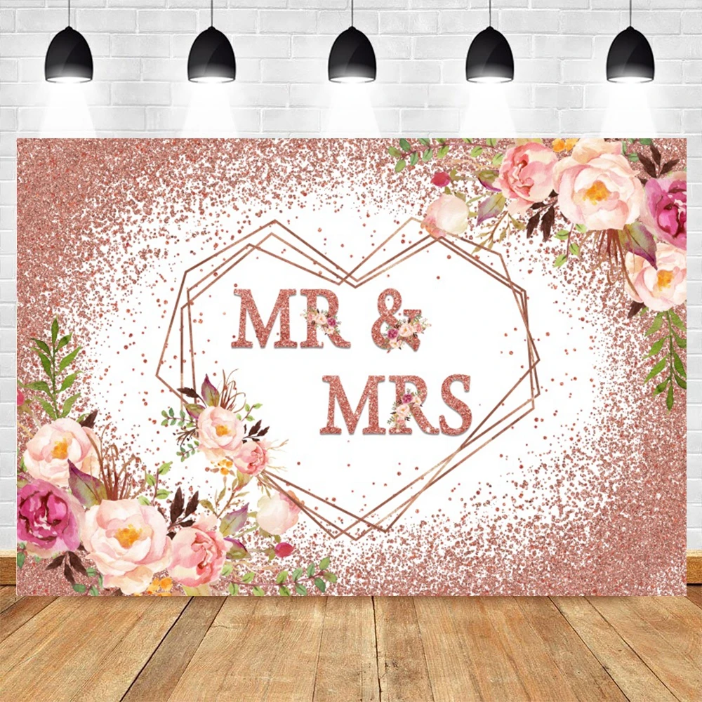 7x5ft Mr & Mrs White Wooden Wall Floral Bridal Shower Wedding Engagement Party - View #11