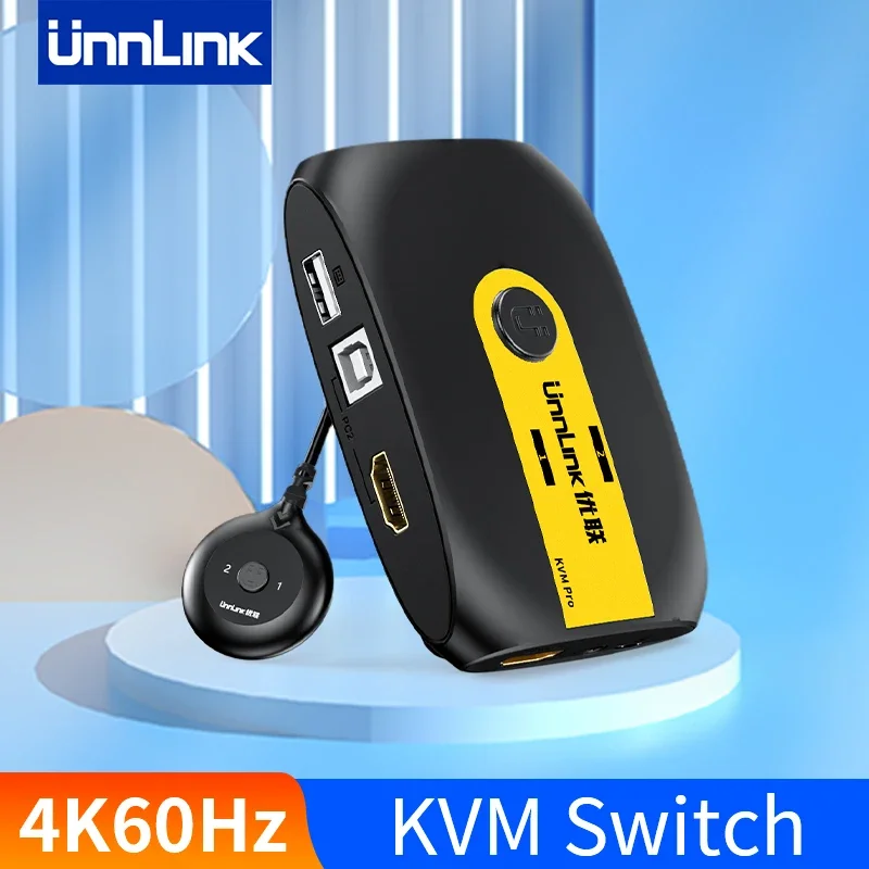 Unnlink Hdmi KVM Switch 4K60Hz Video Switcher with Extender 2 laptop Share 1 Monitor 4 USB 2.0 1.1 for Mouse Keyboard Printer hdmi switch