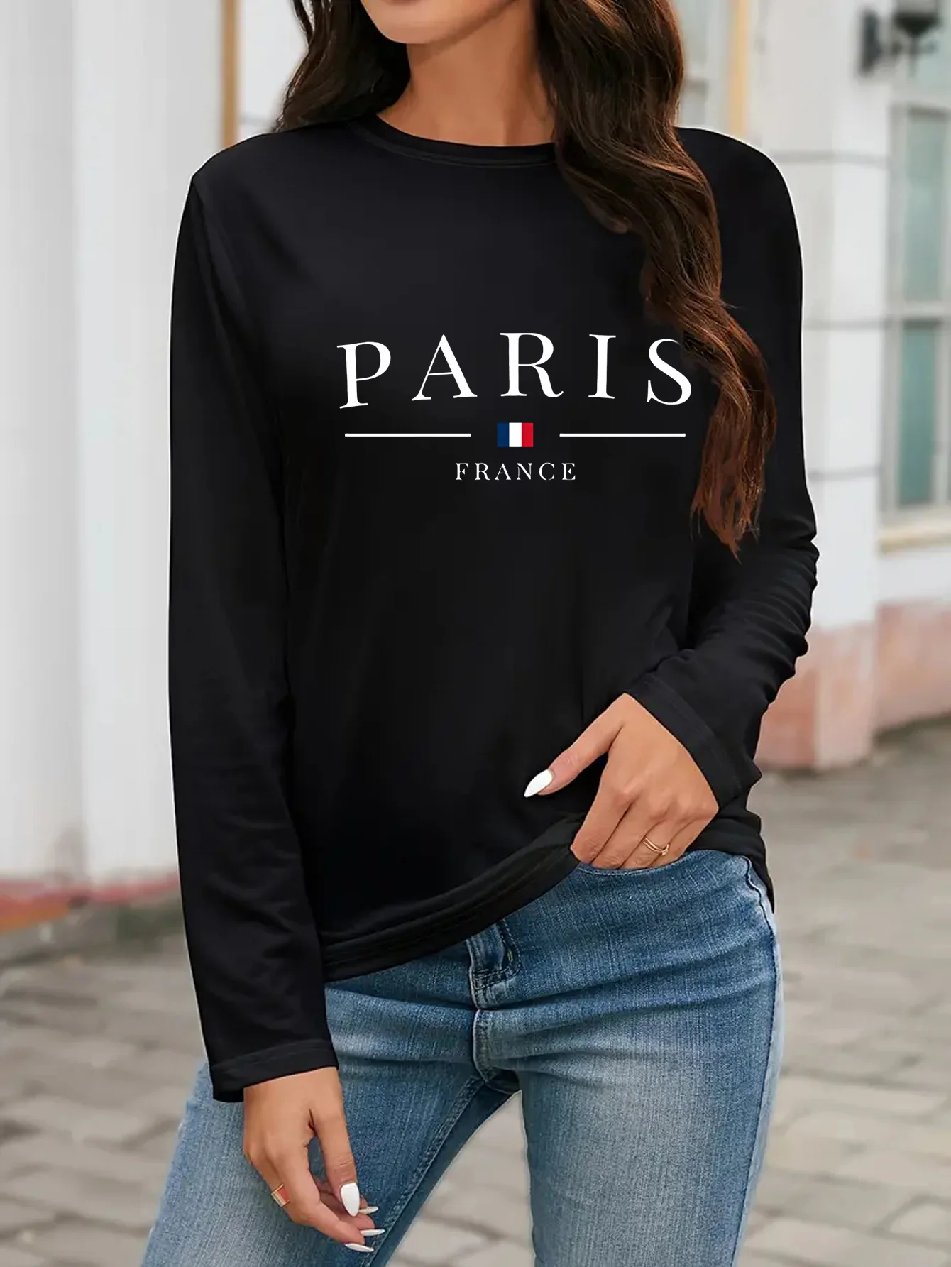 Slim Fit Womens Long Sleeve Cotton T-Shirt - Thin White Top
