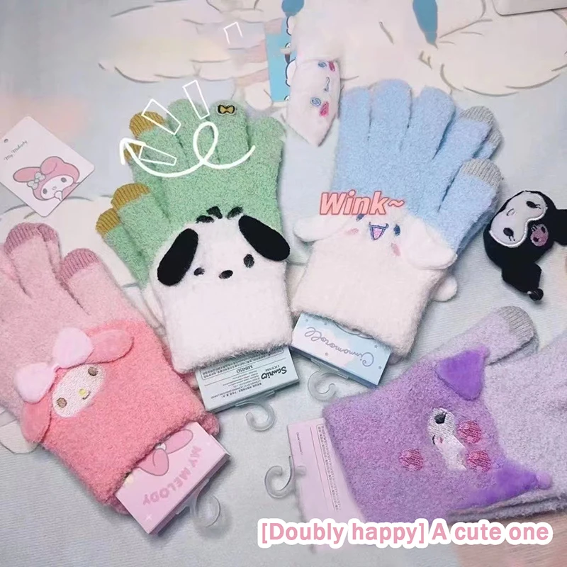 

Sanrio Kawai Kuromi Mitten Cinnamoroll зимы понравило аниме моя мелодия милый мультяшный милый Защитный перчатки Детский подарок