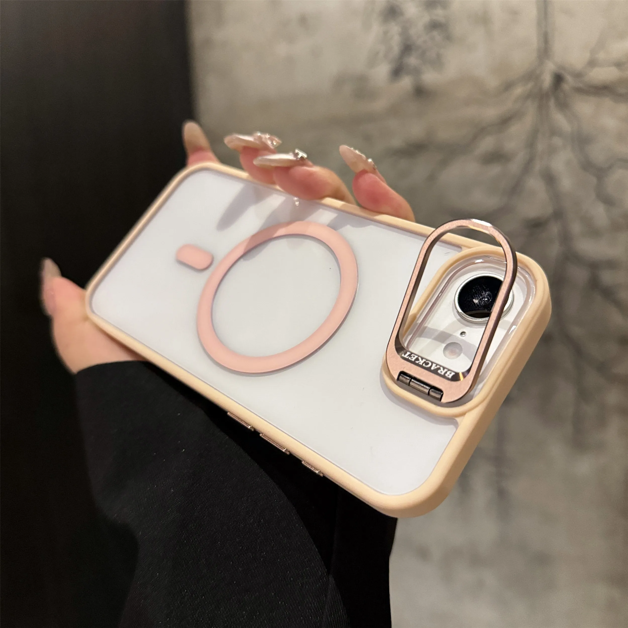 Magnetic Metal Ring Holder Case with Clear Lens Protection and Hard Back Cover