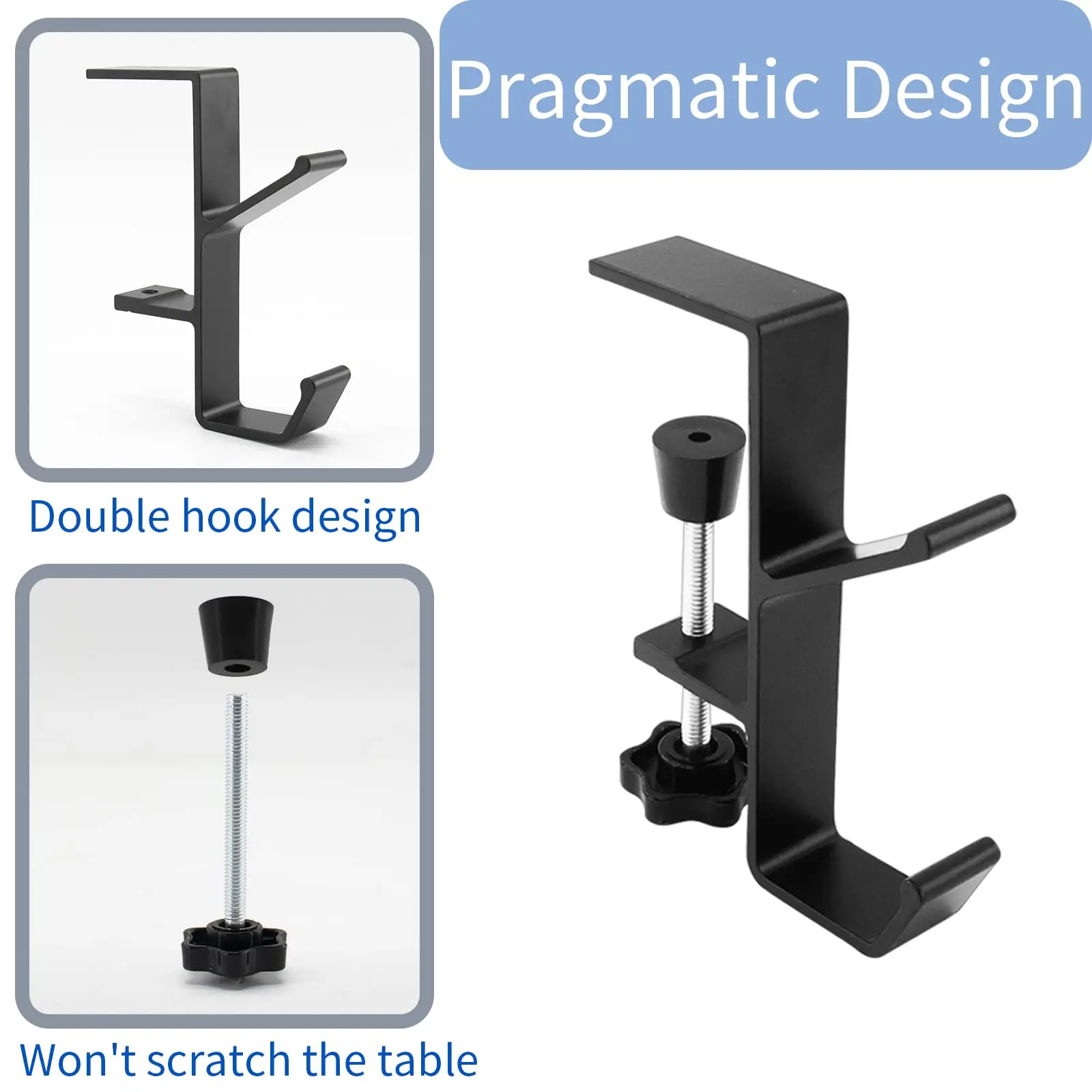 Adjustable Desk Edge Hook Gaming Headset Desk Hanger Backpack Storage Hanging Hook Holder Punch-free 1/2pc Home Office Organizer