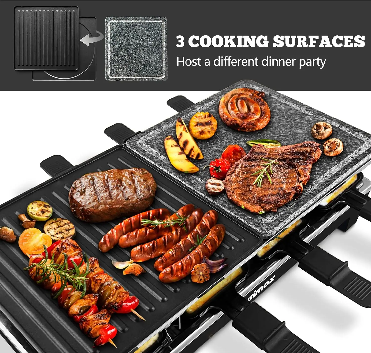 Table Grill, CUSIMAX Indoor Grill Electric Grill, Portable Korean BBQ Grill with 2 in 1 Reversible Non-stick Plate & Na 2