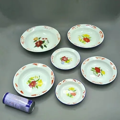 Household Food Dish Of Enamel flower type deep red flower plate cauliflower imitation retro nostalgia