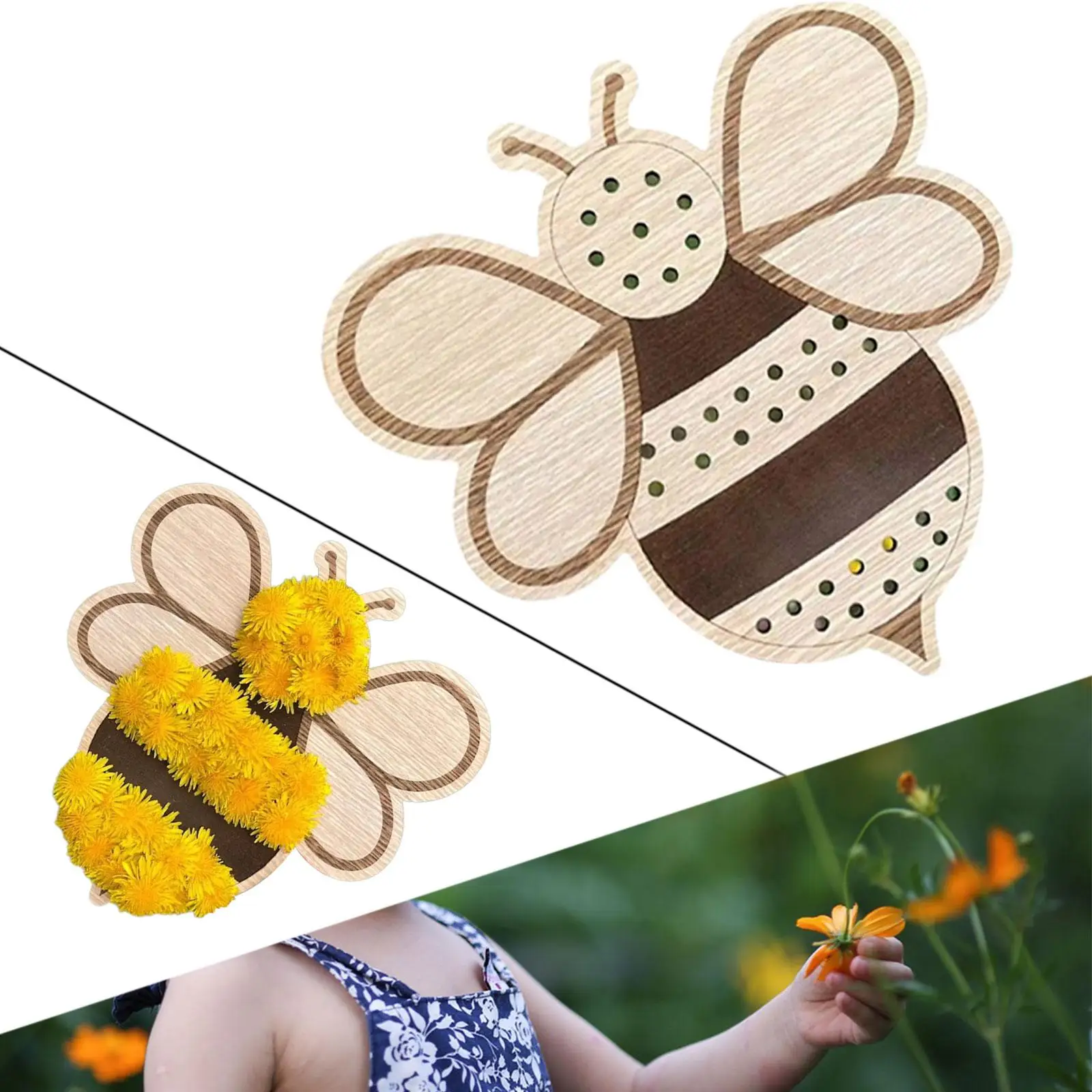 DIY Craft Reusable Gift Ornament Bee Shaped Wooden Stand Hand Picked Flower