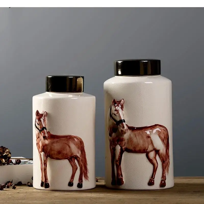 

2pcs Ceramic Storage Tank Chinese Style Three-dimensional Craft Embossed Round Tank Creative Home Decoration Storage Tank