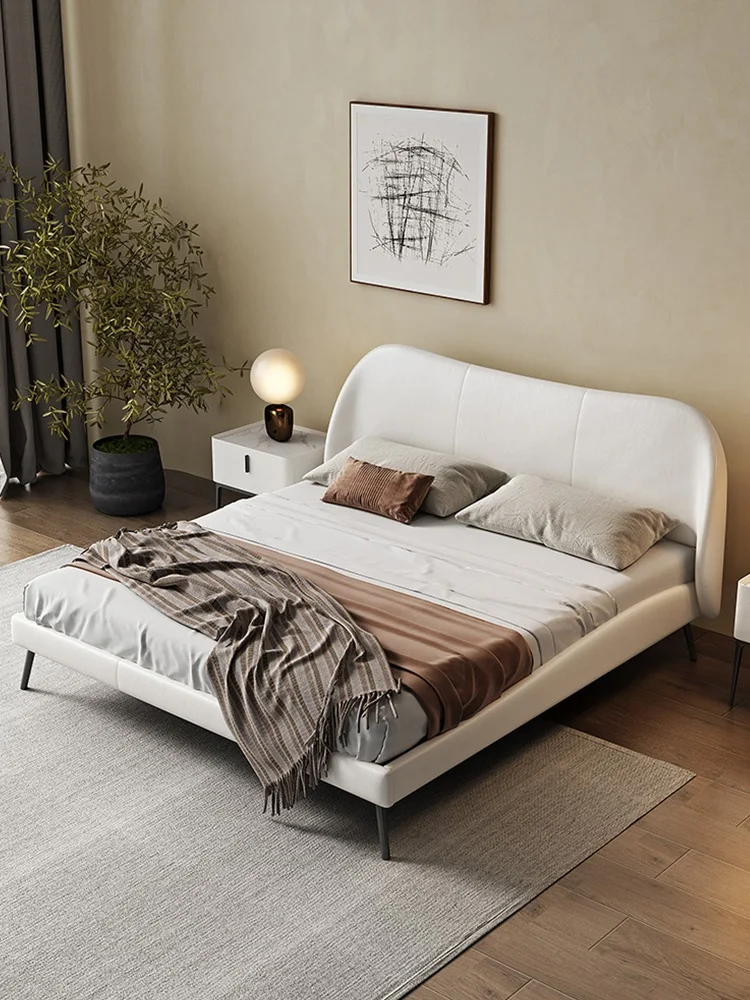 

Disposable Technology Fabric Bed Master Bedroom Modern Simple Solid Wood Small Apartment