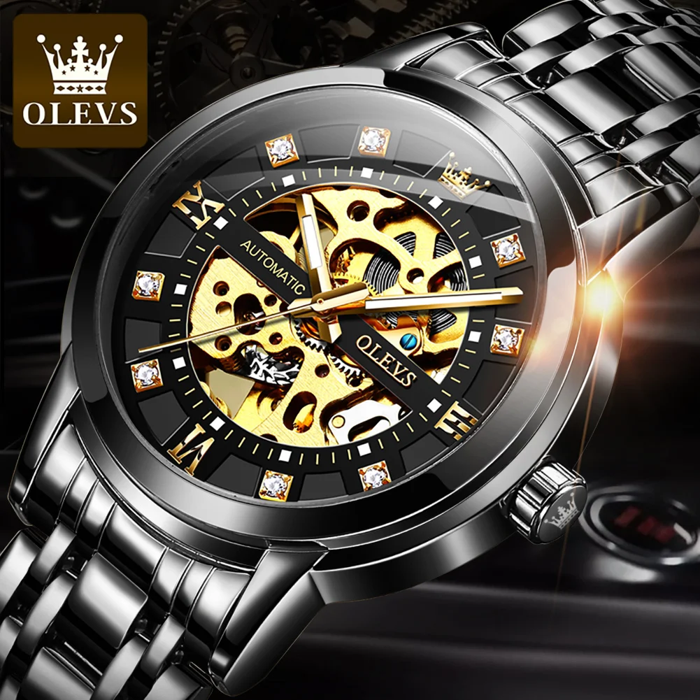 

Olevs Top Brands Mechanical Male Wristwatch Skeleton Hollow Out Stainless Steel Strap Fashion Business Men Watch Lover Watches