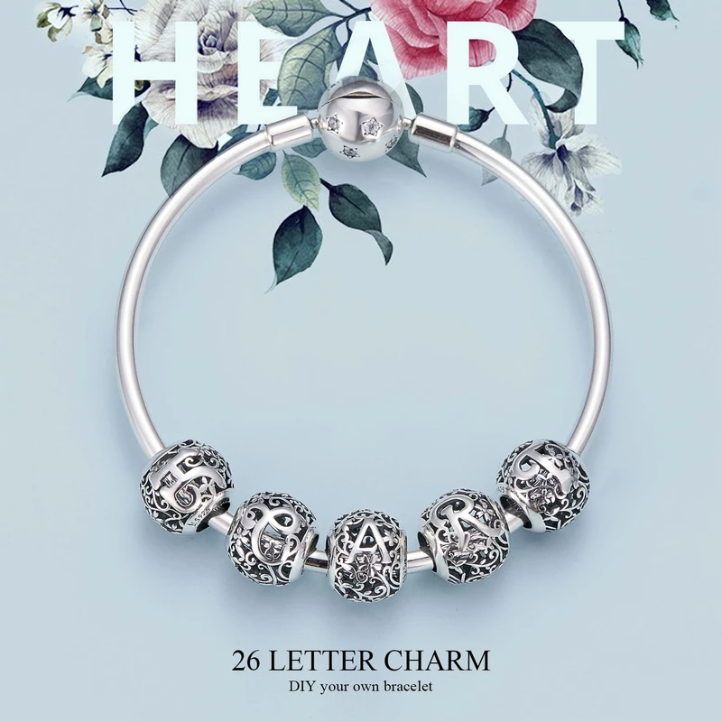 Ciondolo a forma di lettera dell'alfabeto (A-Z), in vero argento Sterling 925, per braccialetti Pandora Lettera C