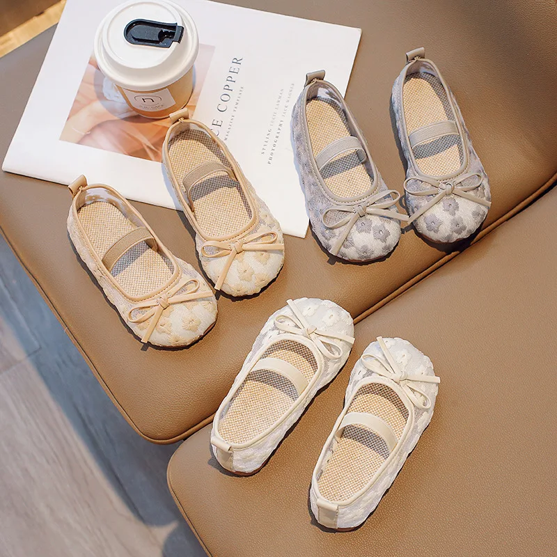 Girl Shoe Fashion Lace Shoe New Chinese Retro Kid Shoe 2023 Summer New Princess Shoe Embroidery Women Shoes Elegant Linen Shoes