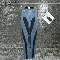 DEAT 2026 Nouvelle Collection Automne – Jean Femme Patchwork Contraste de Couleurs, Taille Haute Extensible, Fendu, Long – 1DF2575 1