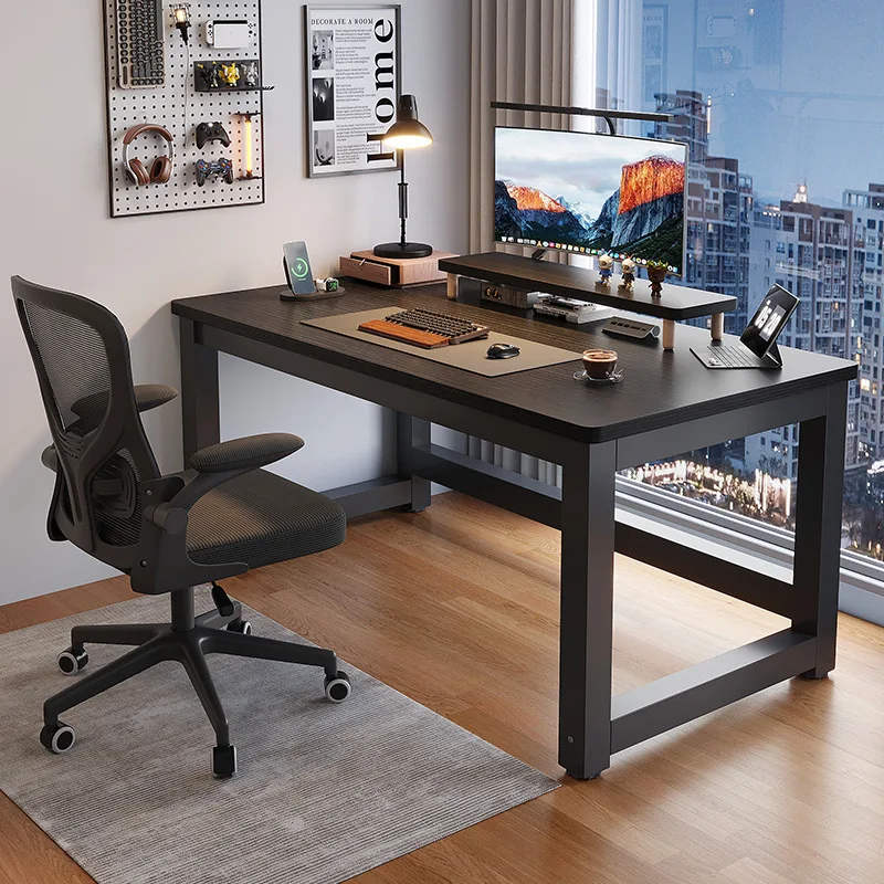 Computer Desk Home Office Study Student Gaming Desk Sturdy Reinforced Dark Wood Compact Folding Space Saving Height Adjustable