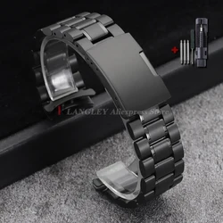 Sleek Stainless Steel Curved - End Watch Strap with Folding Buckle - 20mm (Black)