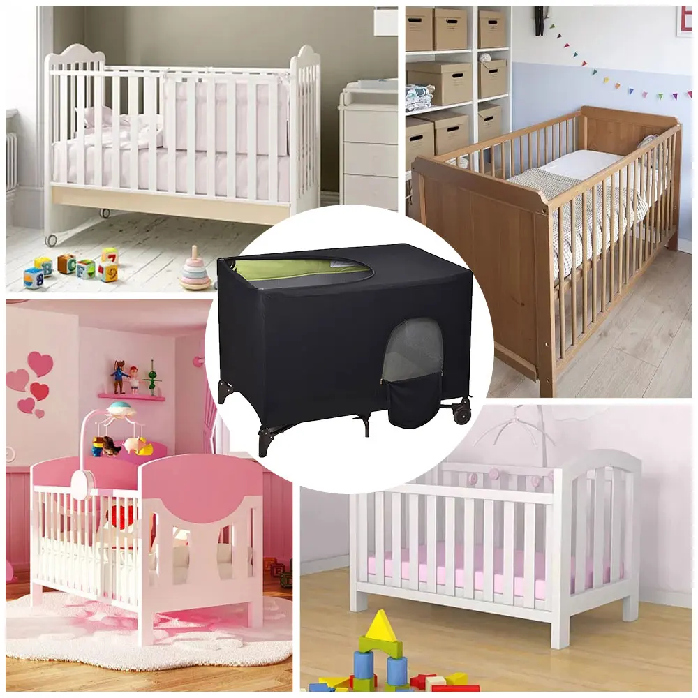 Blackout Crib Canopy Cover Stretchable Breathable Portable Baby Bed Blackout Tent Safety Compact Sun Shade Curtain Room Decor 3